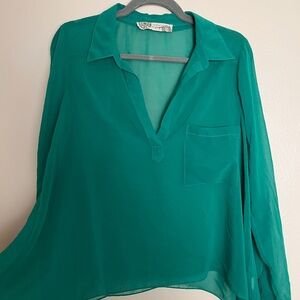 Free People Green Gauzy Draped Blouse